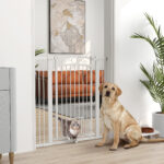 Cancellino per Cani Regolabile con Estensioni e Porta per Gatti, 76-104x106cm, Bianco - immagine 2