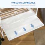 Gabbia per Uccelli da Interni con Vassoio Estraibile, 4 Ruote e Trespolo, 78x52x132 cm, Bianco - immagine 4