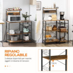 Scaffale Cucina Multipresa per Microonde con Ripiani e Cestino a Rete, 90x42x130cm, Marrone - immagine 5