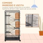 Gabbia per Piccoli Animali con Ruote, 5 Rampe e 5 Piattaforme, Ciotola e Bottiglia, 61,5x44x131 cm, Nero - immagine 7