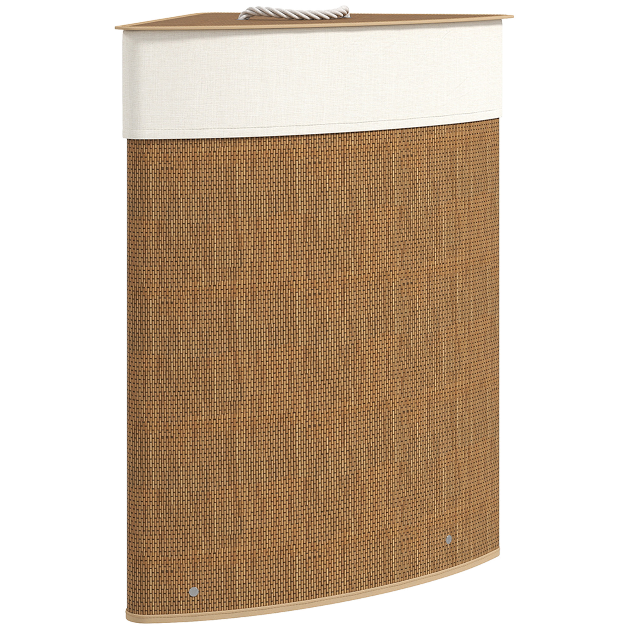 axccd7195fb712ee3.jpg Cesto Portabiancheria Angolare in Bambù da 55L con Sacco Estraibile e Coperchio Removibile, 35x35x60 cm, Marrone - immagine 1