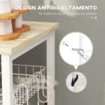 Mobile Cucina Moderno a 4 Ripiani con Cestino e Ganci in Legno e Acciaio, 90x40x84,5cm, Quercia e Bianco - immagine 5