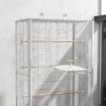 Gabbia per Uccelli con Vassoio Estraibile e Posatoi, Voliera per Pappagalli, 61x36,5x98 cm, Bianco - immagine 9