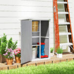 Capanno Attrezzi in Legno a 2 Mensole con Tetto Impermeabile, 75x56x115 cm, Grigio - immagine 8
