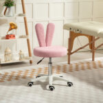 Sedia da Scrivania a Orecchie di Coniglio ad Altezza Regolabile e Rivestita in Pile Teddy Rosa, 53x53x70-84 cm - immagine 2