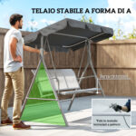 Dondolo da Giardino a 3 Posti in Metallo con Tetto Parasole Rimovibile, 171x108x154 cm, Grigio scuro - immagine 6