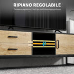 Mobile Porta TV 60" con Armadietto, 2 Cassetti e Ripiani Aperti, 140x35x45 cm, Legno Naturale - immagine 8