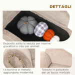 Divano per Cani Rialzato con Spazio Portaoggetti a Scomparsa, in Legno e Tessuto Vellutato, 80x40x46 cm, Beige - immagine 5