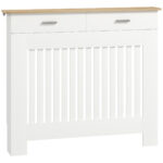 Copritermosifone a Doghe Antiribaltamento con Cassetto Portaoggetti, in Legno, 112x19x97 cm, Bianco