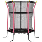Tappeto Elastico per Bambini con Ingresso a Cerniera e Pali Imbottiti, in Acciaio, PP e EPE, Ø163,5x190 cm, Rosa