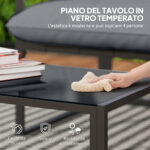 Set da Giardino 4 Pezzi con Divanetto, 2 Poltrone e Tavolino, in Acciaio, Poliestere e Cotone PP, Nero e Grigio - immagine 5