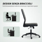 Sedia da Ufficio Ergonomica e Regolabile con Schienale Ricurvo, in Pelle PU e Acciaio, 58x53x97-107 cm, Nero - immagine 6