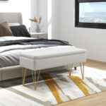 Panca Fondo Letto con Contenitore in Tessuto e Gambe in Acciaio, 1x40x49cm, Crema - immagine 2