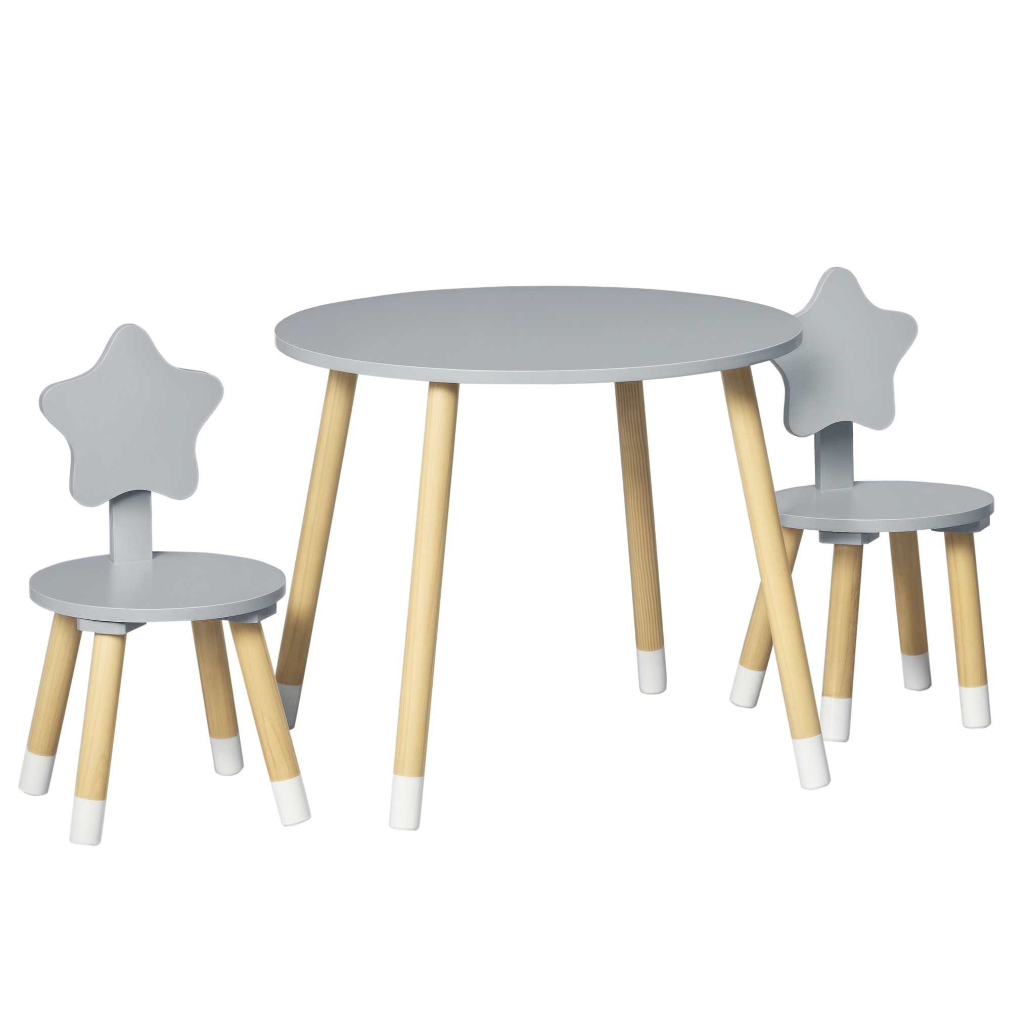 bel33919809ff3bfc.jpg Set Tavolo con 2 Sedie per Bambini in Legno, Età da 18 Mesi a 4 Anni, Grigio - immagine 1