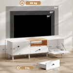 Mobile TV 70" max con 2 Ante a Ribalta, Cassetto e Scaffale Aperto, in Legno, 150x35x45 cm, Bianco e color Legno - immagine 3