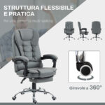 Sedia da Ufficio Ergonomica Reclinabile a 145° con Poggiapiedi Estraibile in Finta Pelle, Grigio - immagine 6