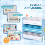 Mobiletto Portagiochi con 9 Cestini Rimovibili in MDF e Tessuto, 63x30x60cm, Azzurro - immagine 7