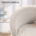 Sedia Moderna Rivestita in Chenille Bianco Crema con Schienale ad Arco, 69x65x67 cm - immagine 5