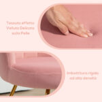 Sedia Moderna Ergonomica con Schienale a Petalo Vellutato Rosa e Gambe Incrociate Oro, 69x64x80 cm - immagine 5