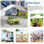 Tendone per Auto in Acciaio Zincato con Kit di Ancoraggio, 5,95x2,94x2,6m - Bianco - immagine 6