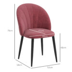 Set 2 Sedie da Pranzo in Velluto Imbottite con Gambe in Metallo, Rosso - immagine 3