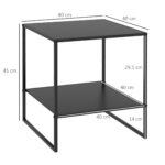 Tavolino da Caffè in Stile Industriale in Acciaio a 2 Ripiani, 40x40x45cm, Nero - immagine 3