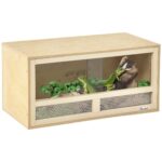 Terrario per Rettili in Legno con Porte in Vetro Scorrevoli e Pannelli in Rete, 60x29,5x29,5cm