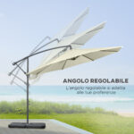 Ombrellone Decentrato a 6 Stecche con Manovella e Base a Croce, in Metallo e Poliestere, Ø292x247 cm, Beige - immagine 5
