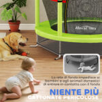 Tappeto Elastico per Bambini 3-6 Anni con Rete di Protezione, 6 Colonne e 3 Ingressi, Ø140x190 cm, Verde e Nero - immagine 8
