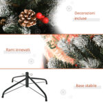 Albero di Natale Innevato 180cm con Bacche Rosse e Pigne Bianche, Base Rimovibile Pieghevole, 678 Rami, Verde - immagine 6
