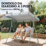 Dondolo da Giardino 3 Posti con Tetto Parasole Rimovibile, 171x108x154 cm, Grigio Chiaro - immagine 7