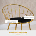 Set 2 Sgabelli da Bar Alti con Schienale e Poggiapiedi per Salotto o Cucina Stile Moderno, Cuscino in Velluto e Struttura in Metallo, 52,5x47x97cm, Nero e Oro - immagine 6
