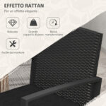 Set da Giardino 3 Pezzi con 2 Sedie con Cuscini e Tavolino con Piano in Vetro, Effetto Rattan Nero - immagine 5