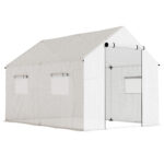 Serra a Tunnel 2x3x2 m con Porte e Finestre Avvolgibili e Tetto a Punta, in Acciaio e PE, Bianco