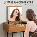 Tavolo Trucco con Specchio Ribaltabile e 16 Scomparti Stile Industriale, Legno e Acciaio, 60x40x90 cm - immagine 4