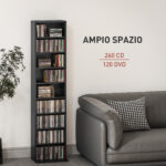Scaffale Porta CD con 6 Ripiani Regolabili, Capacità di 260 CD/120 DVD, 33x24x140 cm, Nero - immagine 4