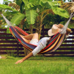 Amaca da Giardino Extra Large in Cotone e Poliestere con Sacca di Trasporto, 2x150cm Righe Multicolore - immagine 2