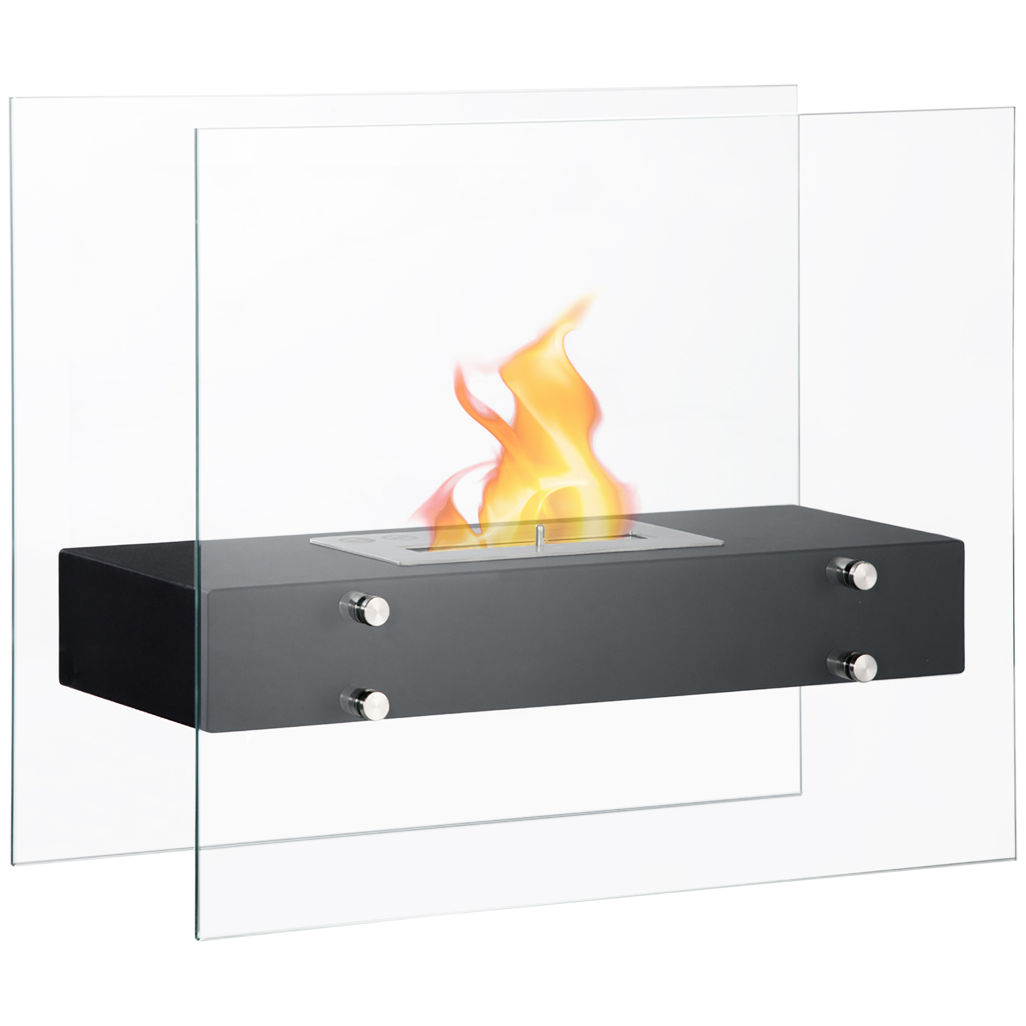d8725219494f9046e.jpg Camino Bioetanolo in Metallo e Vetro, 3h di Combustione con Serbatoio 1,5L e Copertura 25m², 60x26x50 cm, Nero - immagine 1