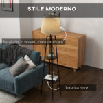 Lampada da Terra a 2 Ripiani in Metallo e MDF con Paralume in Tessuto, Ø42x166 cm, Nero e Marrone - immagine 4