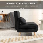 Poltrona Letto 3 in 1 con Schienale Reclinabile su 6 Posizioni in Tessuto, 94x78x80 cm, Nero - immagine 7