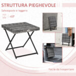 Tavolino da Giardino Pieghevole Salvaspazio in Rattan Sintetico e Acciaio, 40x40x40cm, Grigio - immagine 4