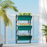 Fioriera da Esterno Verticale e 3 Vasi per Piante in Plastica con Fori di Drenaggio, 56x42x1 cm, Verde - immagine 8