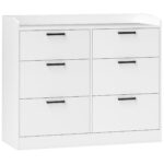 Cassettiera 6 Cassetti in Legno con Bordi Rialzati e Maniglie a U, 1x40x88 cm, Bianco