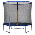 Trampolino Elastico da Esterno, Tappeto Elastico per Adulti da Giardino con Rete di Sicurezza e Bordo Imbottito, Giochi da Giardino e Casa, Ø244x240cm, Blu e Nero