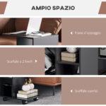 Tavolino da Salotto a C con 2 Ripiani Aperti e 4 Ruote Girevoli, 45x35x58 cm, Nero - immagine 4