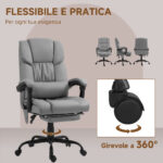 Poltrona Massaggiante e Reclinabile con Poggiapiedi, in Finta Pelle e Acciaio, 66x75x112-122 cm, Grigio - immagine 9