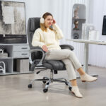 Sedia da Ufficio Massaggiante a 6 Punti e Inclinabile, in pelle PU e Acciaio, 66x72x113-121 cm, Grigio Carbone - immagine 2