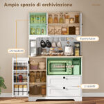 Credenza Cucina con 3 Armadietti, 2 Cassetti, Ripiani Regolabili e Portaspezie, 1x40x62 cm, Bianco - immagine 4