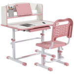 Set Scrivania per Bambini con Sedia Regolabile in Altezza e Piano Inclinabile, Età 6-12 Anni, Rosa