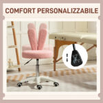 Sedia da Scrivania a Orecchie di Coniglio ad Altezza Regolabile e Rivestita in Pile Teddy Rosa, 53x53x70-84 cm - immagine 6